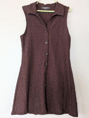 Primark Chocolate Brown Crinkle Knit Sleeveless Button-Down Mini Dress